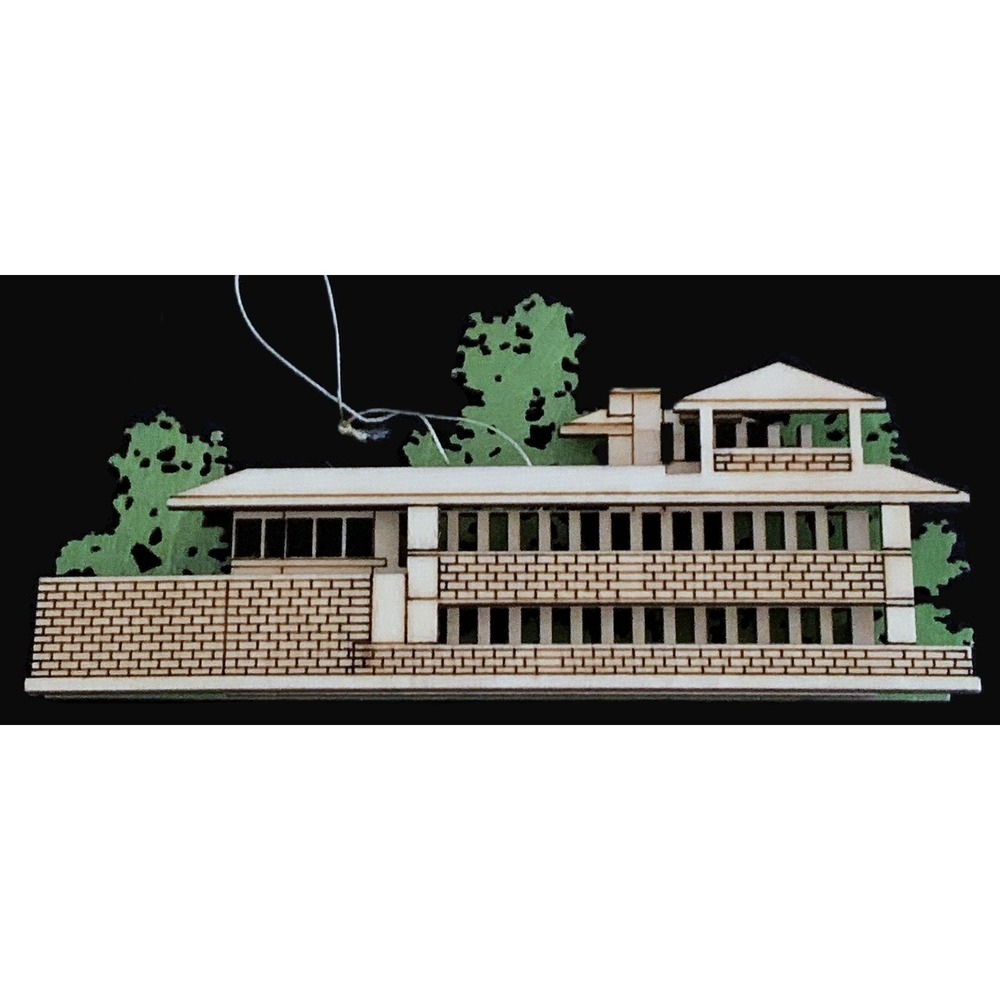 RARE Frank Lloyd Wright Frederick C. Robie House Wood Ornament Dept 56 Tag 5.75"